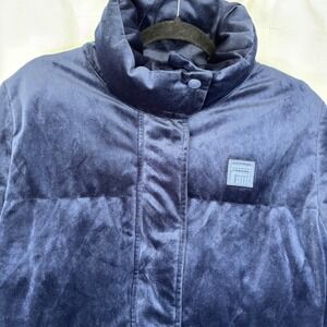 Fila Jacket Women's Velvet Puffer Bella High Neck Full Zip Blue Sz M